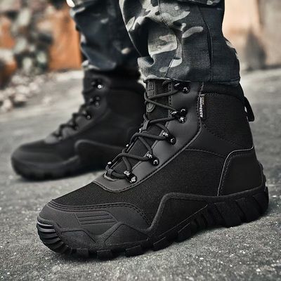 Mid Top Camo Taktik Boots Bernafas Mengasap Keringat Ukuran Besar Sepatu Tempur
