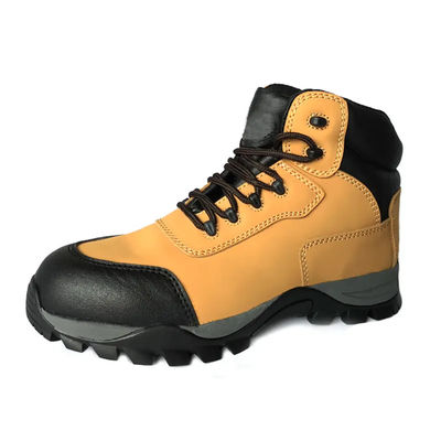 Beli Nubuck Kulit Keamanan Boots Kerja Non Slip Sepatu Sol Karet Kuning online manufacture