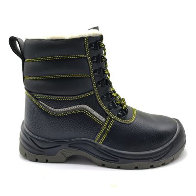 Beli Pria Hitam Kulit Baja Kaki Sepatu Anti Puncture High Top Sepatu Keamanan Untuk Musim Dingin online manufacture
