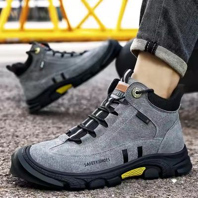 Beli Sepatu pengaman suede abu-abu dengan alas tengah kevlar dan alas karet tahan geser online manufacture