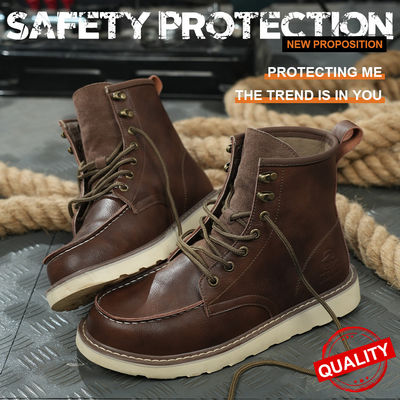 Beli Brown Kulit Sapi Karet Sol Keamanan Sepatu Keamanan Baja Kaki Anti Smashing Kevlar Anti Proof Kerja online manufacture
