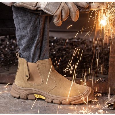 Beli Pria Suede Kevlar Baja Toe Pengelasan Sepatu Keamanan Anti Smashing Karet Kerja online manufacture
