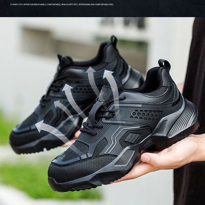Beli Sepatu Keselamatan Hitam Tahan Lama dengan Logo Kustom, Rajutan Terbang TPU yang Bernapas, dan Sol Tengah Kevlar online manufacture