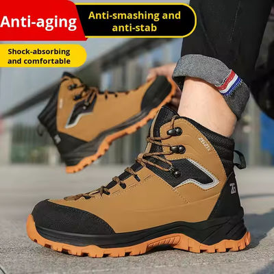 Beli Sepatu Kerja Keamanan OEM Coklat / Hijau / Hitam Kulit Microfiber Ujung Baja Sol Tengah Kevlar Sepatu Kerja Sol Karet online manufacture