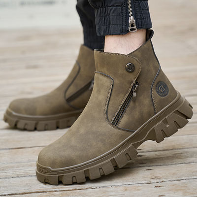 Beli Wheat Men's Welding Safety Shoes With Steel Toe Safety Boots Microfiber Leather Work Boots With Rubber Sole Anti-stab Kevlar Work Shoes online manufacture