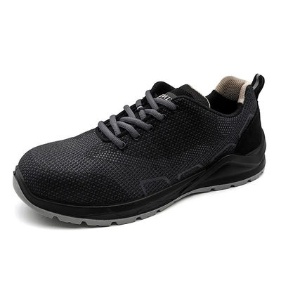 Black Steel Toe Work Shoes Fly Knitted / Anti Smashing Sepatu keselamatan