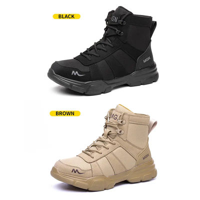 Sepatu Kerja Keamanan Ringan Kuning Hitam Dengan Kaki Baja Luas / Plat Kevlar