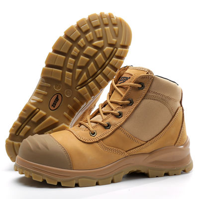 Sepatu Keamanan Bangunan Mid Cut Kulit Asli Sepatu Keamanan Mahal Untuk Pekerjaan Berat