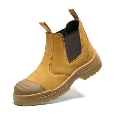 Steel Tip Chelsea Sepatu Keamanan Brown Cow Split Sepatu Kulit Untuk Pria