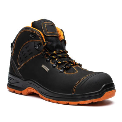 Slip tahan kulit asli sepatu hiking Hitam Heavy Duty Steel Toe Boots Unisex