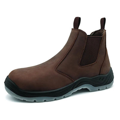 Brown Steel Toe Boots Pria Slip On Boots Anti Puncture