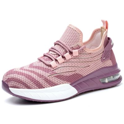 Pink Office Steel Toe Shoes Slip Resistant Sports Shoes Untuk Wanita