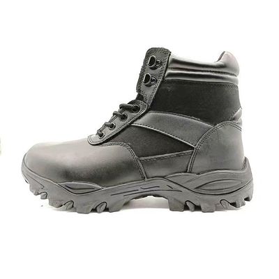 Round Toe Hitam Mid Calf Combat Boots dengan Steel Toe dan Steel Sol Protection