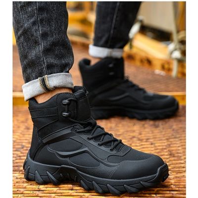 Sepatu pengaman suede dengan alas tengah kevlar dan alas karet