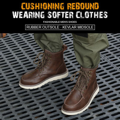 Sepatu kerja karet midsole Kevlar dalam kulit sapi coklat untuk fitur keamanan yang unggul
