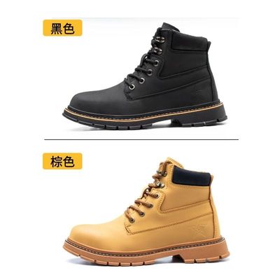 Wheat Microfiber Kulit Pria Keamanan Boot Kerja Baja Toe Kevlar Mid Sole Anti Stab Karet