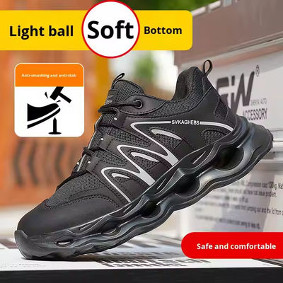 Sepatu Keamanan Jaringan Kulit Mikrofiber Bernapas Dengan Kevlar Anti-Tusuk Baja Kaki Dan EVA Sol Hitam