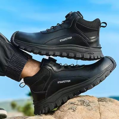 Sepatu Keselamatan Pria Sol Tengah Kevlar Sepatu Kerja Dengan Ujung Baja Dan Sol Karet