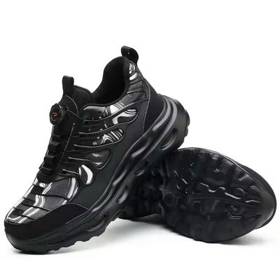 Black BOA Rotating Button Work Shoes dengan TPU Flying Knit dan Kevlar Anti-stab Safety Shoes