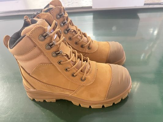 Sepatu Bot Kerja Kulit Sapi High Top Pelat Baja Tahan Tusukan Tahan Slip PU+TPU Sol Sepatu Keselamatan Ujung Baja
